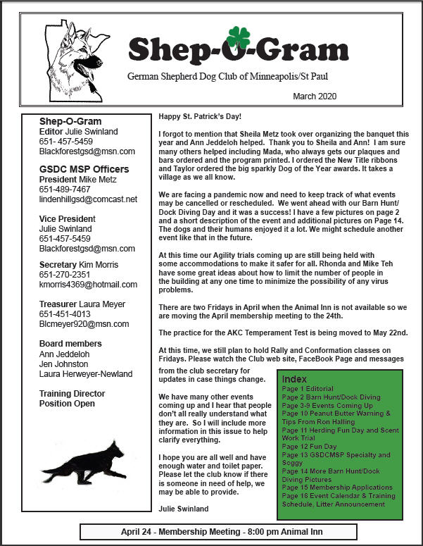 GSDCMSP Shep-O-Gram March, 2020